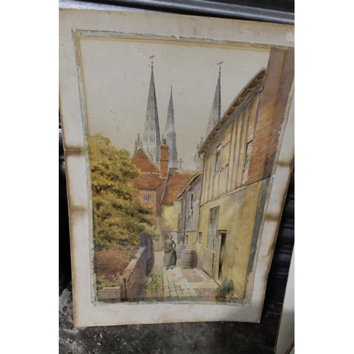 53 - A QUANTITY OF UNFRAMED PICTURES TO INCLUDE PENCIL DRAWINGS, WATERCOLOURS ETC