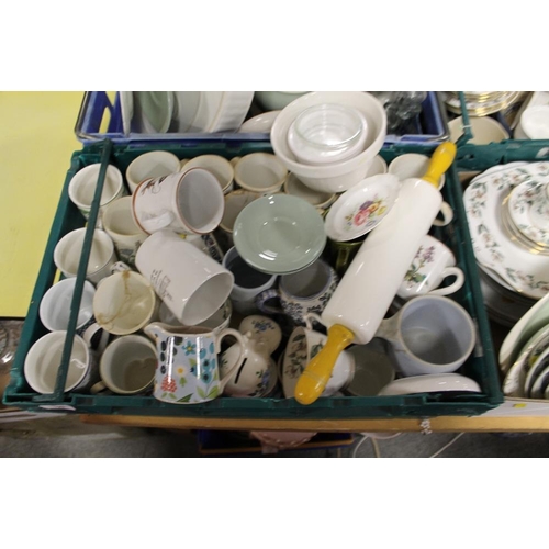 129 - FOUR TRAYS OF ASSORTED CHINA AND CERAMICS TO INCLUDE MINTON, ROYAL WORCESTER, AYNSLEY ETC (PLASTIC T... 