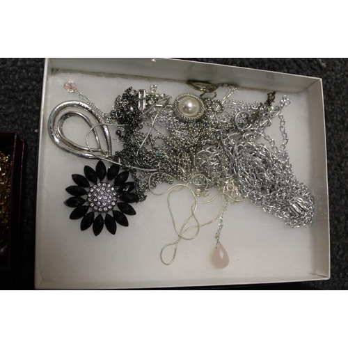 348 - TWO BOXES OF ASSORTED COSTUME JEWELLERY TO INCLUDE A RING, PENDANT AND EARRING SET ETC