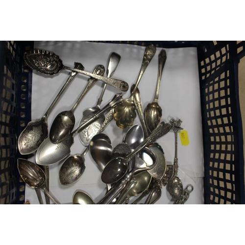 355 - A COLLECTION OF ASSORTED TEASPOONS TO INC SILVER HANDLED BOTTLE OPENER