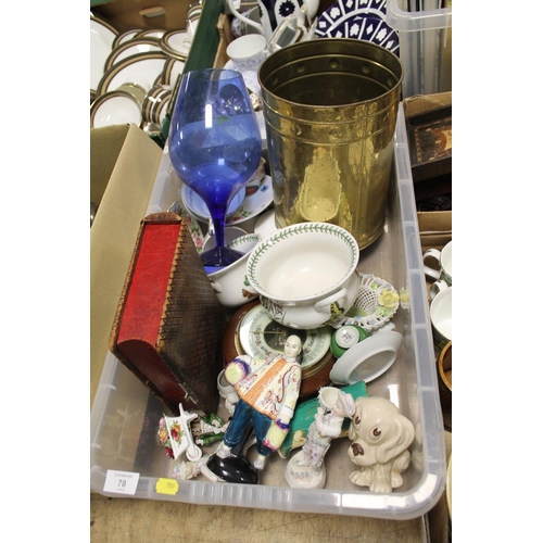 78 - A BOX OF ASSORTED CERAMICS ETC TO INCLUDE PORTMEIRION, SYLVAC ETC