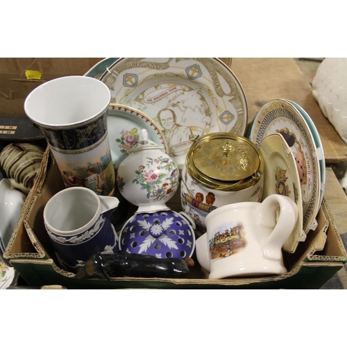 94 - THREE TRAYS OF ASSORTED CERAMICS TO INCLUDE WEDGWOOD JASPERWARE, AYNSLEY ETC