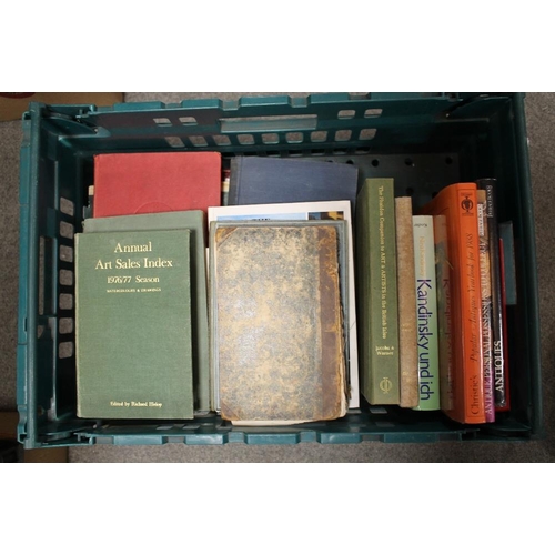 158 - FOUR BOXES OF ANTIQUES REFERENCE BOOKS ETC (PLASTIC TRAYS NOT INCLUDED)