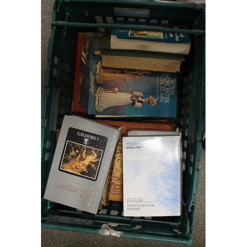 158 - FOUR BOXES OF ANTIQUES REFERENCE BOOKS ETC (PLASTIC TRAYS NOT INCLUDED)