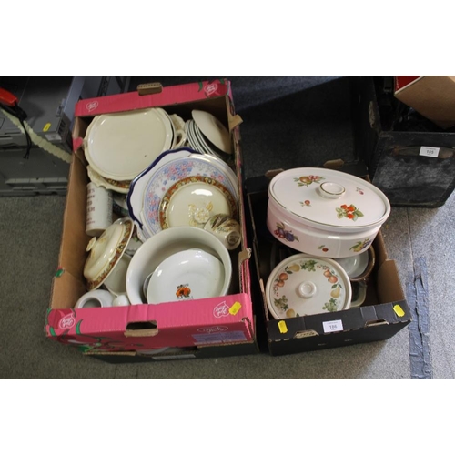 186 - THREE TRAYS OF ASSORTED CERAMICS TO INCLUDE WEDGWOOD