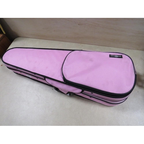 251 - A MODERN PINK VIOLIN WITH BOW AND PINK CARRY CASE