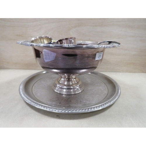 272 - A SILVER PLATED PUNCH BOWL SET AND A TRAY