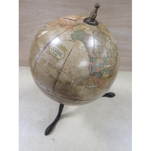 273 - A VINTAGE GLOBE ON FOLDING TRIPOD BASE - DENTED