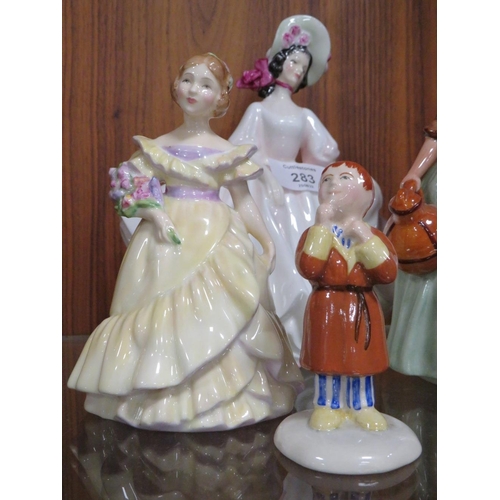 283 - FOUR ROYAL DOULTON FIGURINES CONSISTING OF THE BRIDESMAID HN2148, THE SNOWMAN COLLECTION JAMES, THE ... 