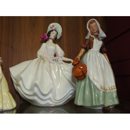 283 - FOUR ROYAL DOULTON FIGURINES CONSISTING OF THE BRIDESMAID HN2148, THE SNOWMAN COLLECTION JAMES, THE ... 