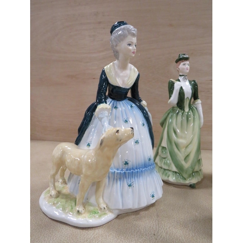 284 - THREE COALPORT FIGURINES - HENRIETTA, ABIGAIL AND VICTORIA TOGETHER WITH A JOHN BESWICK MR MEN MR LA... 