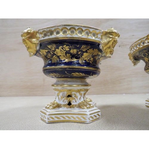 291 - A PAIR OF ANTIQUE CERAMIC BLOOR DERBY POT POURRI DISHES H- 9.5CM