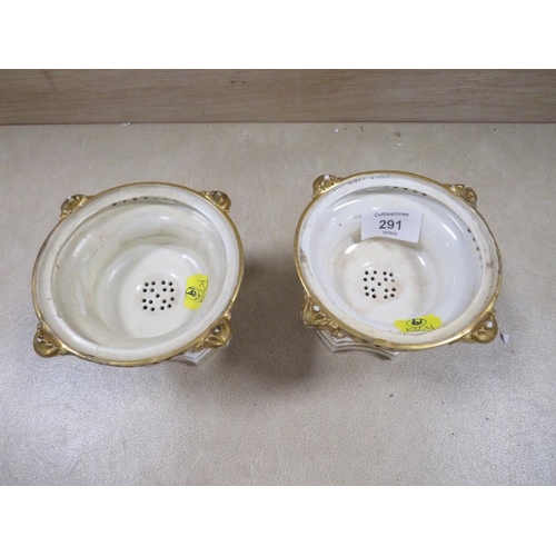 291 - A PAIR OF ANTIQUE CERAMIC BLOOR DERBY POT POURRI DISHES H- 9.5CM