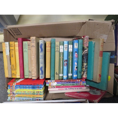 293 - THREE BOXES OF VINTAGE CHILDRENS BOOKS TO INCLUDE ENID BLYTON EXAMPLES