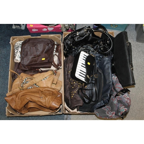 202 - TWO TRAYS OF LADIES HANDBAGS TO INCLUDE LEATHER EXAMPLES