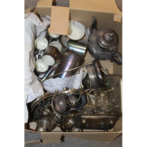 207 - A BOX OF SILVER PLATED METALWARE TOGETHER WITH AN EMPIRE WARE PART COFFEE SET