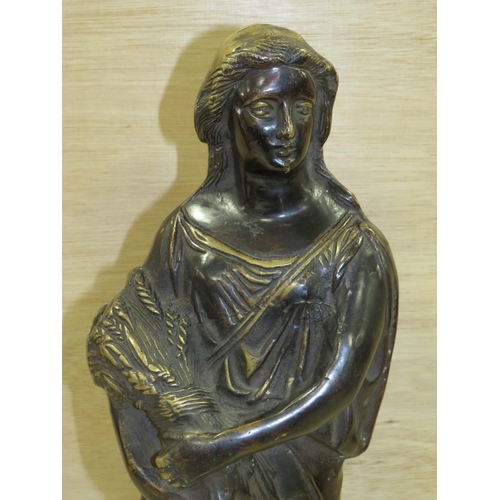 242 - A BRONZE FIGURE OF A LADY HOLDING A WHEATSHEAF SIGNED CAUSSE