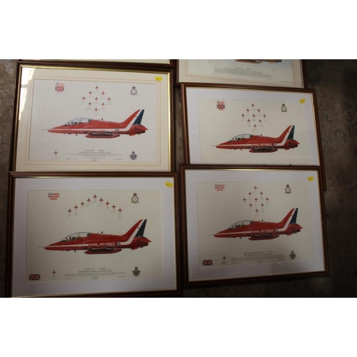 18 - A COLLECTION OF EIGHT 1990S & 2000S FRAMED AND GLAZED LIMITED EDITION RAF RED ARROWS PRINTS WITH SIG... 