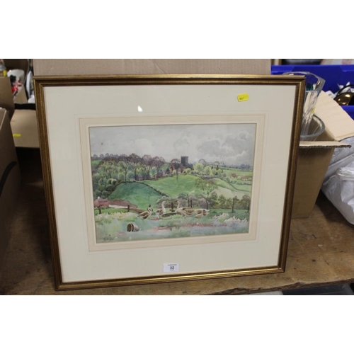 32 - A GILT FRAMED AND GLAZED WATERCOLOUR OF A COUNTRY LANDSCAPE WITH GEESE SIGNED G.DIGBY LOWER LEFT - H... 