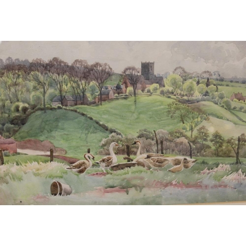 32 - A GILT FRAMED AND GLAZED WATERCOLOUR OF A COUNTRY LANDSCAPE WITH GEESE SIGNED G.DIGBY LOWER LEFT - H... 