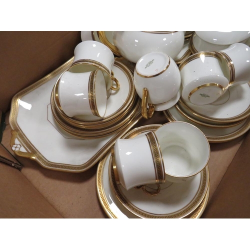 102 - A TRAY OF CAULDON GILT WHITE CHINA