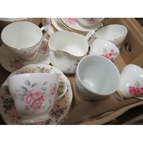 114 - A TRAY OF ASSORTED FLORAL CHINA TO INCLUDE DUCHESS