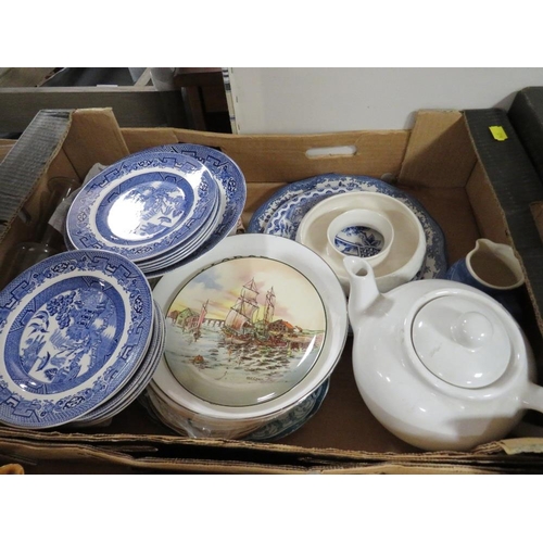 118 - FOUR TRAYS OF ASSORTED CHINA AND CERAMICS TO INCLUDE DORCHESTER CHINA, ROYAL DOULTON ETC