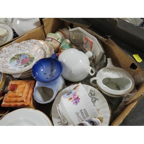 118 - FOUR TRAYS OF ASSORTED CHINA AND CERAMICS TO INCLUDE DORCHESTER CHINA, ROYAL DOULTON ETC