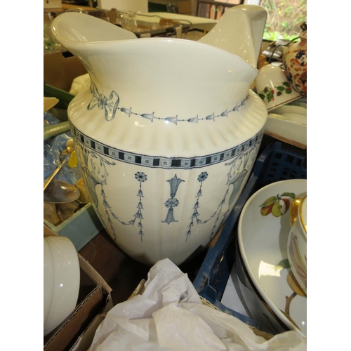 133 - FIVE TRAYS OF ASSORTED CHINA AND CERAMICS TO INCLUDE A LIMOGES LIDDED POT, SPODE, ROYAL GRAFTON TEA ... 