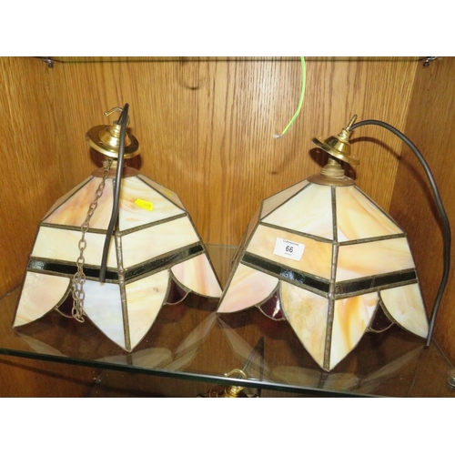 66 - A SET OF THREE TIFFANY STYLE LEADED GLASS CEILING LIGHTS