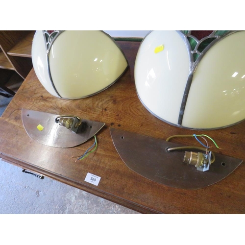 67 - A PAIR OF TIFFANY STYLE LEADED GLASS WALL POCKET LIGHTS