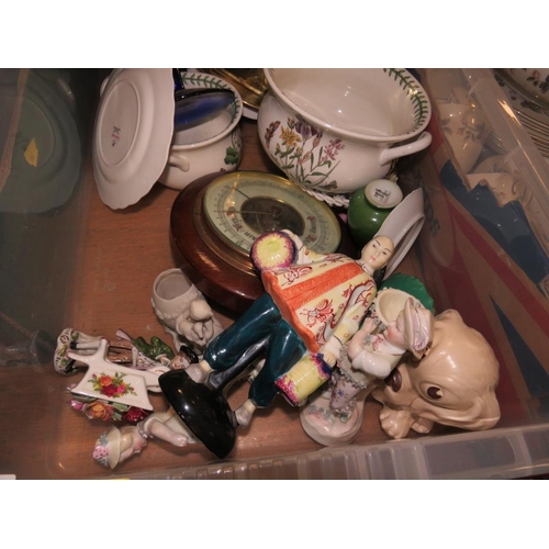 77 - A BOX OF ASSORTED CERAMICS ETC TO INCLUDE PORTMEIRION, SYLVAC ETC