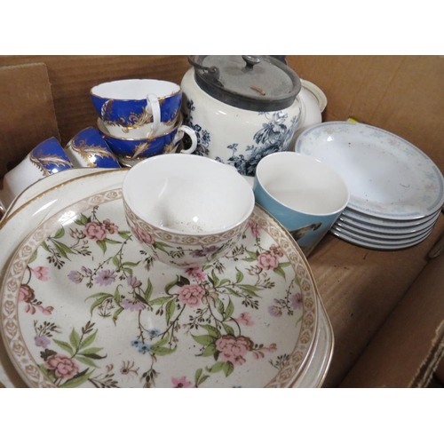 80 - THREE TRAYS OF ASSORTED CERAMICS AND GLASS TO INCLUDE A MDINA GLASS DOVES PAPERWEIGHT, PARAGON FLORA... 