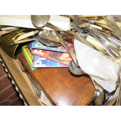 81 - TWO TRAYS OF ASSORTED METALWARE TO INCLUDE A LARGE QUANTITY OF ASSORTED FLATWARE