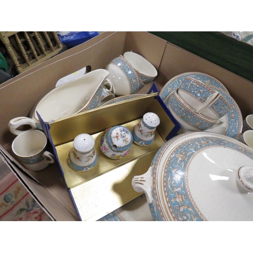 85 - FOUR TRAYS OF ASSORTED CHINA AND CERAMICS TO INCLUDE AN UNUSUAL COFFEE SET, DOULTON IMPASTO VASE - R... 