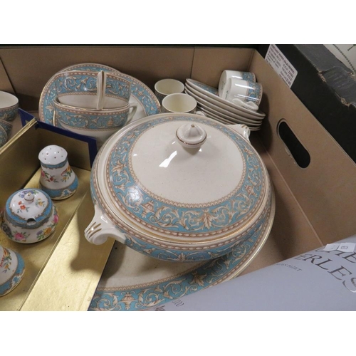 85 - FOUR TRAYS OF ASSORTED CHINA AND CERAMICS TO INCLUDE AN UNUSUAL COFFEE SET, DOULTON IMPASTO VASE - R... 