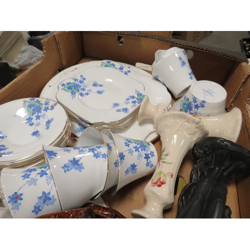 96 - TWO TRAYS OF ASSORTED CHINA AND CERAMICS TO INCLUDE COLCLOUGH CHINA