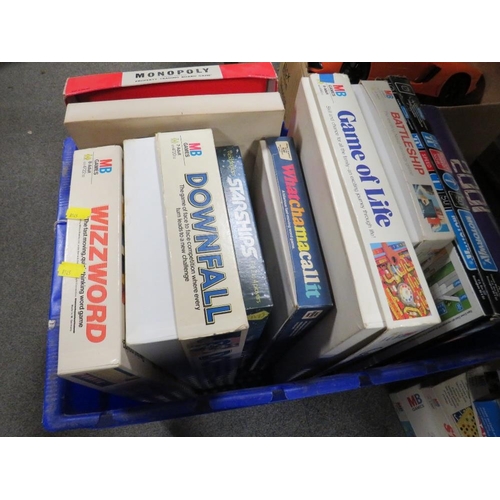 136 - A BOX OF TOYS AND GAMES TO INCLUDE BURAGO TOY CARS