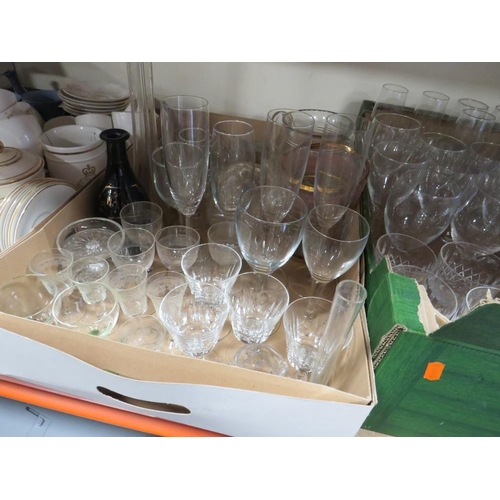 148 - THREE TRAYS OF ASSORTED GLASSWARE TO INCLUDE CUT GLASS ETC