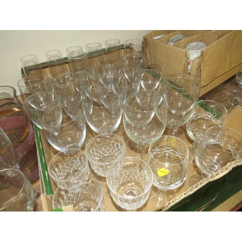 148 - THREE TRAYS OF ASSORTED GLASSWARE TO INCLUDE CUT GLASS ETC