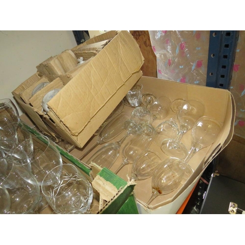 148 - THREE TRAYS OF ASSORTED GLASSWARE TO INCLUDE CUT GLASS ETC