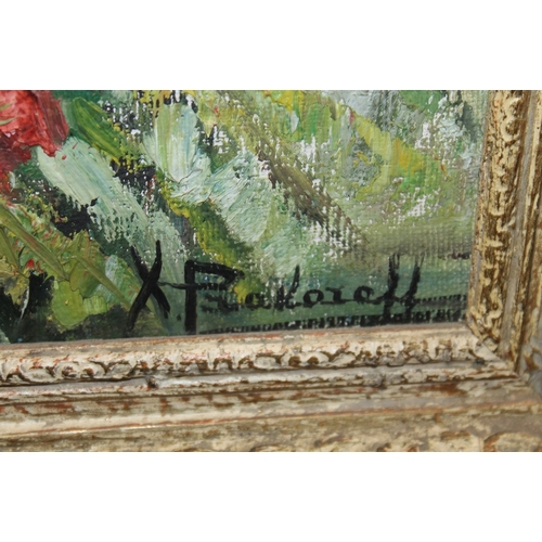 57 - A FRAMED IMPRESSIONIST STILL LIFE OIL ON CANVAS, INDISTINCTLY SIGNED LOWER RIGHT, POSSIBLY POLISH