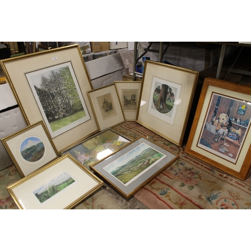 13 - A COLLECTION OF FRAMED AND GLAZED SIGNED LIMITED EDITION PRINTS TO INCLUDE AN ARTISTS PROOF AND SURR... 