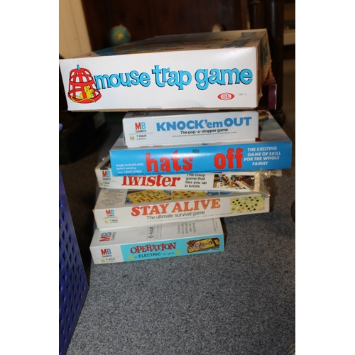 135 - TWO BOXES OF ASSORTED BOARD GAMES ETC - UNCHECKED TO INCLUDE A MECCANO COMBAT SET