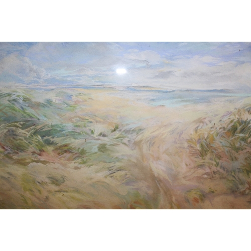 6 - A FRAMED AND GLAZED PASTEL OF A SEASIDE LANDSCAPE SIGNED AUDREY PILKINGTON LOWER RIGHT