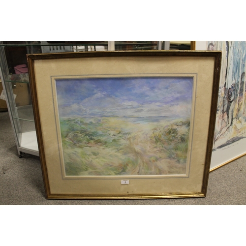 6 - A FRAMED AND GLAZED PASTEL OF A SEASIDE LANDSCAPE SIGNED AUDREY PILKINGTON LOWER RIGHT