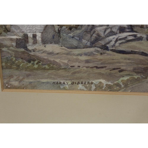 29 - A FRAMED AND GLAZED WATERCOLOUR OF A MOUNTAINOUS SCENE SIGNED HARRY GIBBERD TOGETHER WITH A FRAMED A... 