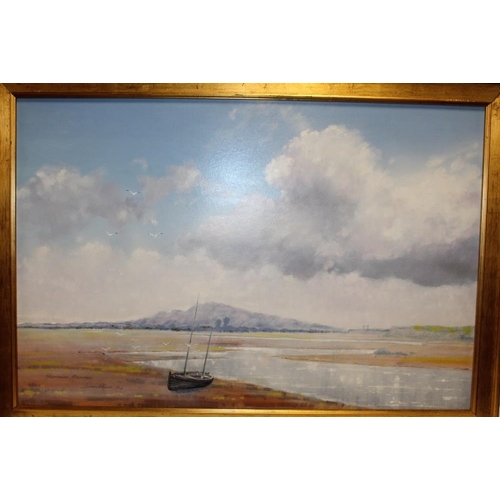 60 - LIONEL ROUSE (1911-1984). 'Holyhead Mountain'. Signed and titled lower left, oil on board, gilt fram... 