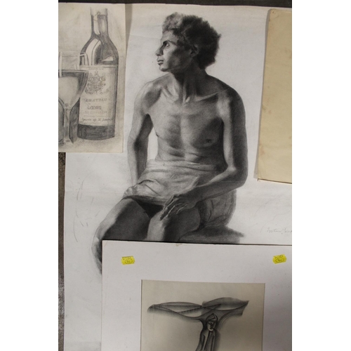 1 - FOUR ASSORTED UNFRAMED PENCIL DRAWINGS TO INCLUDE STILL LIFE STUDIES, FIGURE STUDIES ETC