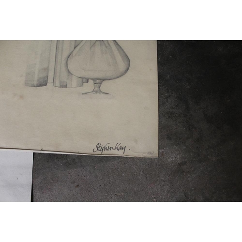 1 - FOUR ASSORTED UNFRAMED PENCIL DRAWINGS TO INCLUDE STILL LIFE STUDIES, FIGURE STUDIES ETC